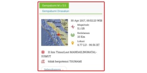 Gempa 5,1 SR Guncang Madina