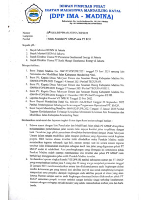 IMA Madina Minta Pemerintah Pusat Tolak Akuisisi PT SMGP